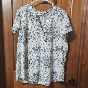 Maurices Cream Short-Sleeve Blouse with Teal Floral Print